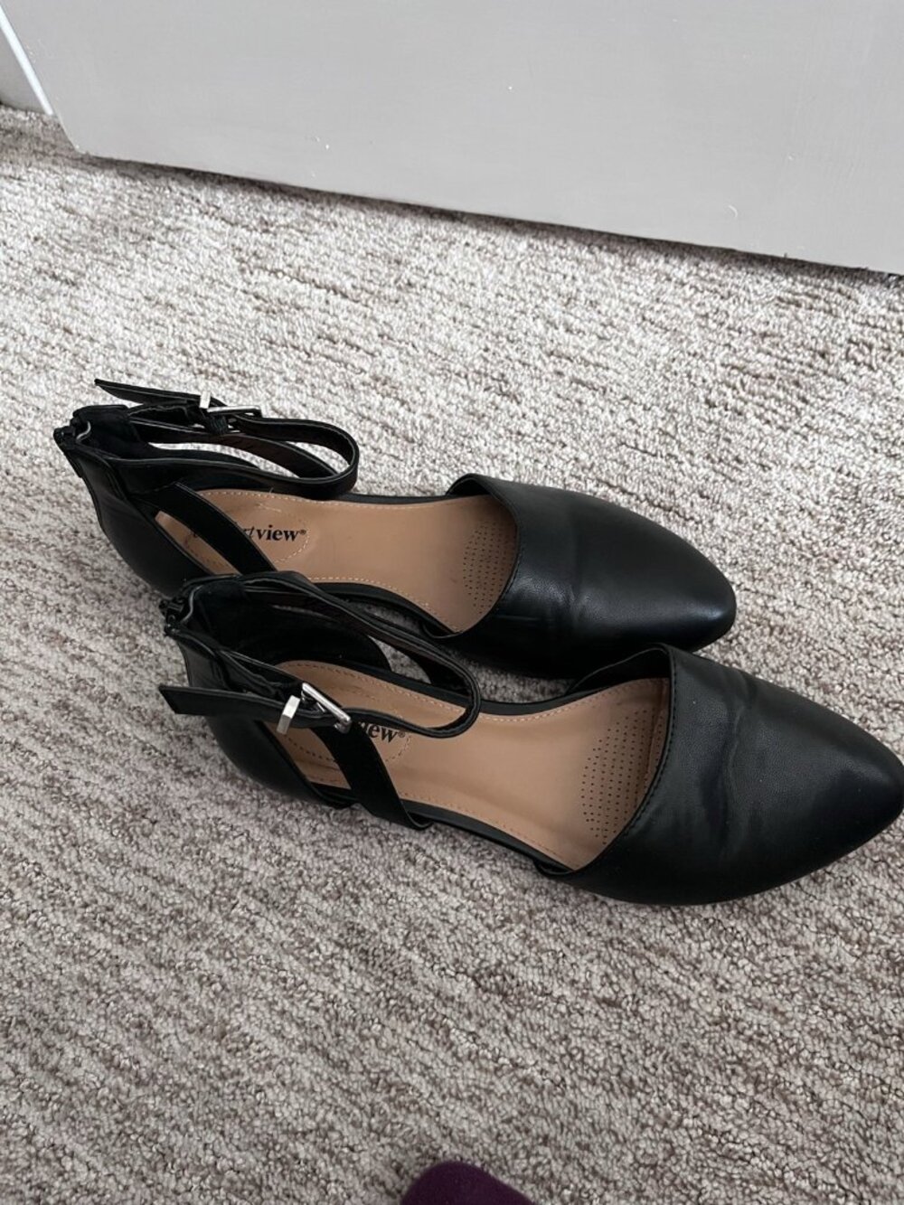 Comfortview Black Ankle-Strap Flats 7.5 Wide